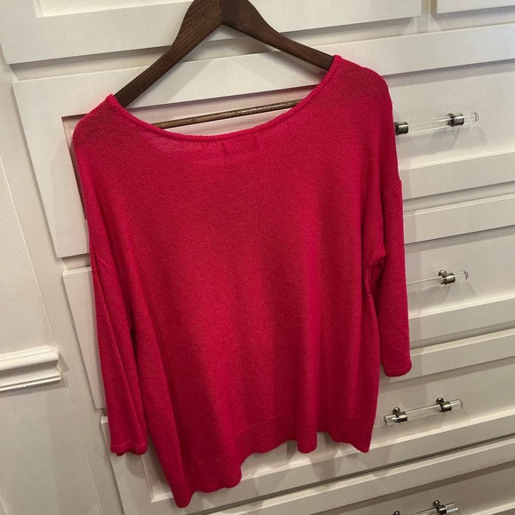Anthropologie pretty bright pink crew Neck Sweater - Picture 3 of 6